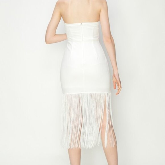 NWT White Strapless Fringe Bodycon Dress @The King Kouture Boutique - Picture 7 of 10